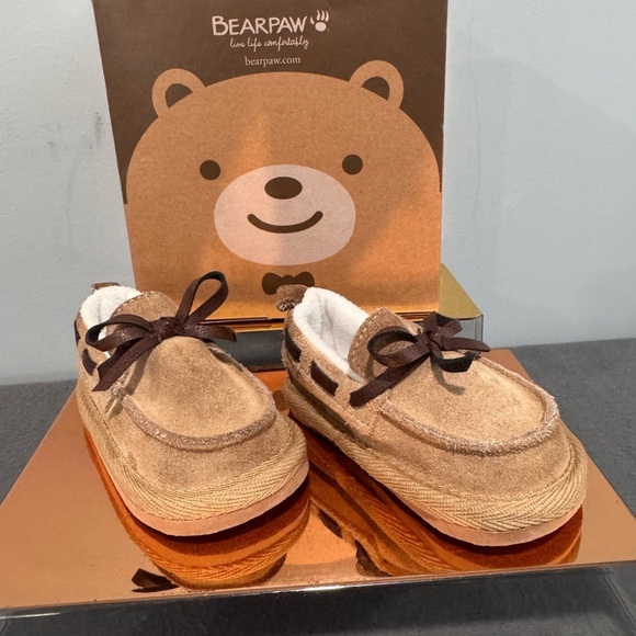 BearPaw Other - BearPaw Kids Tan Suede Slippers with Bow